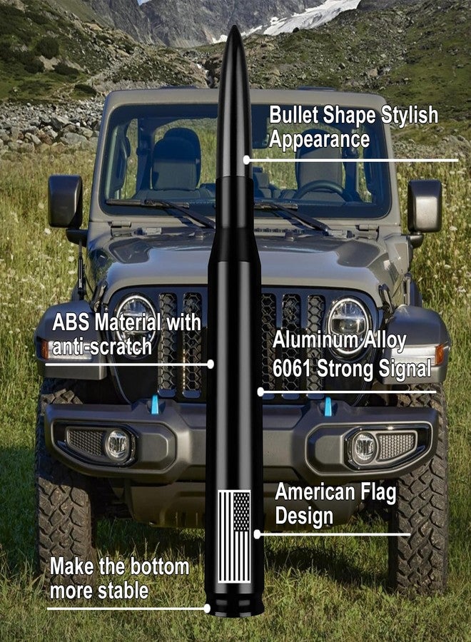 Engirette American Flag Car Truck Bullet Antenna Replacement - Anti-Theft Design for Jeep Wrangler Gladiator JL JK JT Rubicon Sahara Unlimited Sport 4xe Willys Mojave 2007-2025 (Black) - Image 3