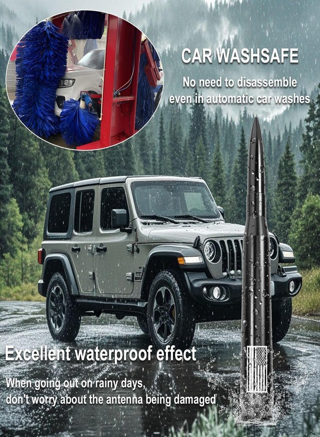 Engirette American Flag Car Truck Bullet Antenna Replacement - Anti-Theft Design for Jeep Wrangler Gladiator JL JK JT Rubicon Sahara Unlimited Sport 4xe Willys Mojave 2007-2025 (Black) - Image 5