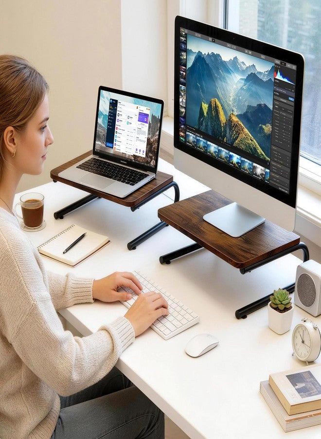ARCOBIS Monitor Riser for Desk, Wood & Metal Computer Monitor Stand, Laptop, PC, Printer Stand Riser, Rustic Brown - Image 3