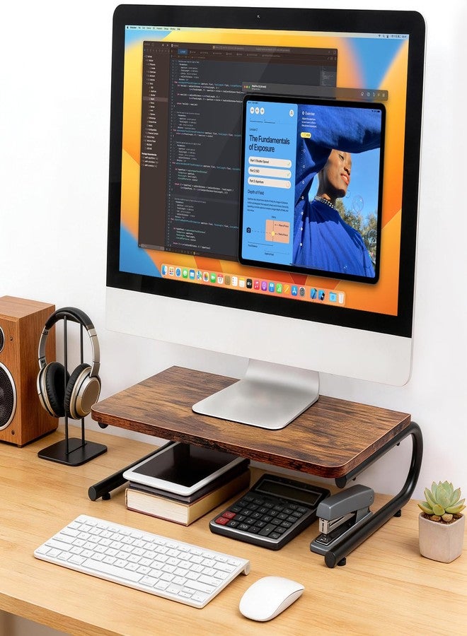 ARCOBIS Monitor Riser for Desk, Wood & Metal Computer Monitor Stand, Laptop, PC, Printer Stand Riser, Rustic Brown - Image 5