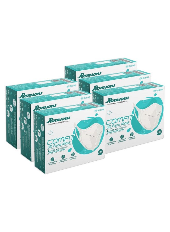 Romsons Comfit 3D Non-Woven Fabric Face Mask | Disposable & Snug-Fit | 2 Layers Of Melt-Blown Filters For Men & Women - Grey - 150 Pcs (Pack Of 6) - Image 1