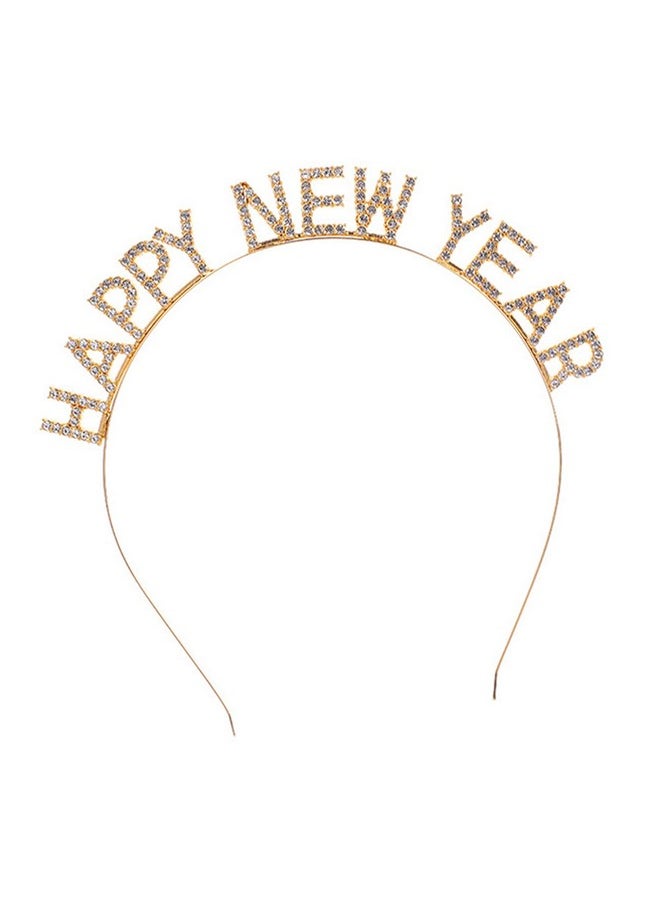 BinaryABC - Happy New Year Headband Tiararhinestone New Years Headbandnew Year Eve Party Supplies(Golden) - Image 1
