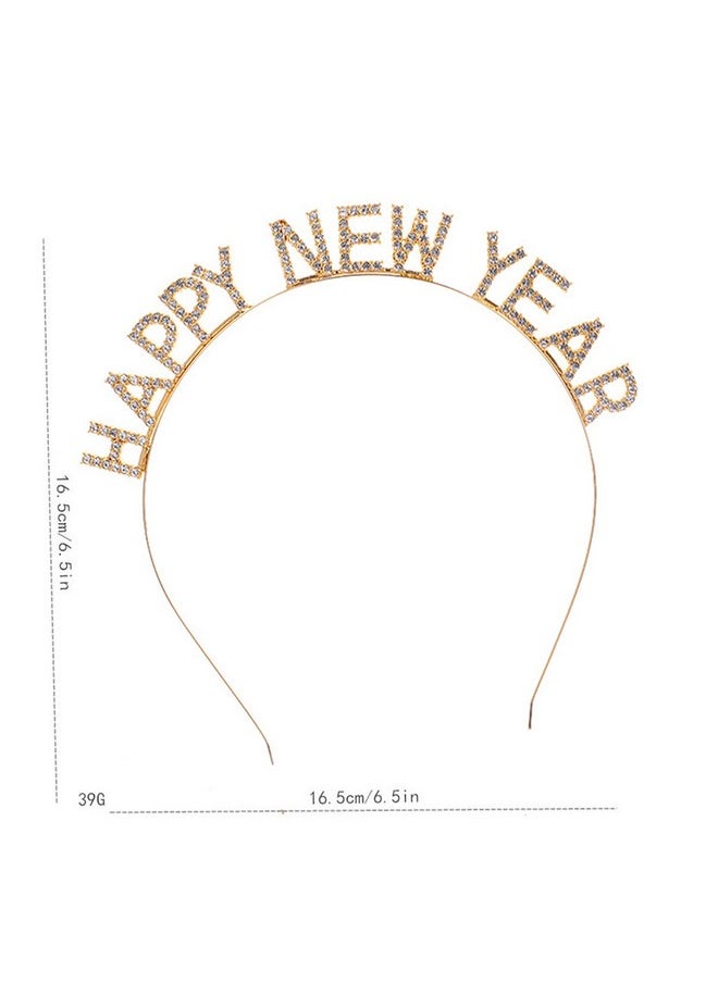 BinaryABC - Happy New Year Headband Tiararhinestone New Years Headbandnew Year Eve Party Supplies(Golden) - Image 1
