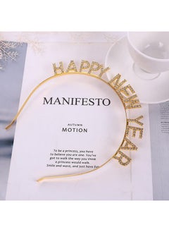 BinaryABC Happy New Year Headband Tiararhinestone New Years Headbandnew Year Eve Party Supplies(Golden)  - Image 3