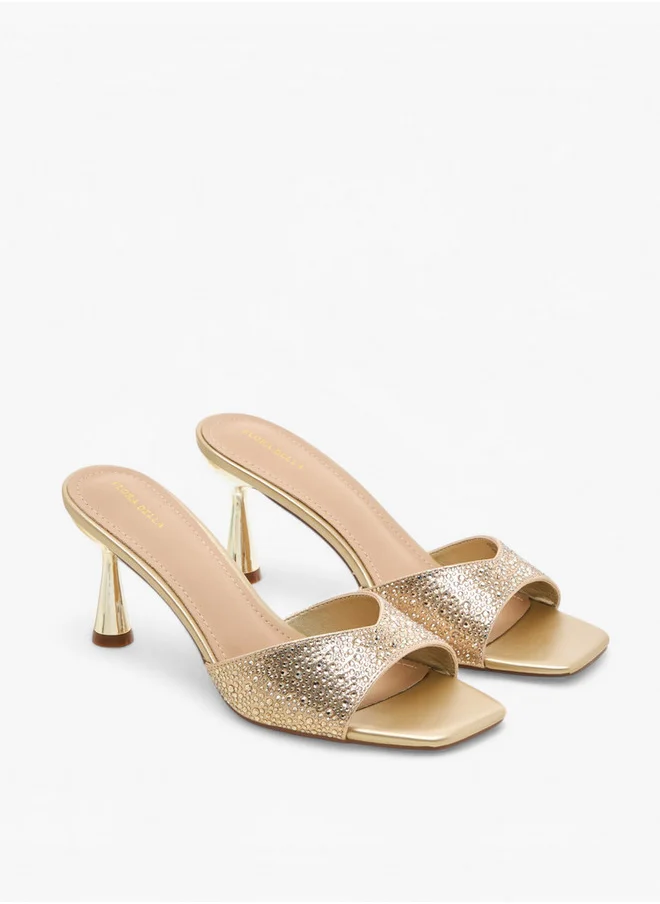 فلورا بيلا من شو إكسبرس Embellished Slip-On Sandals with Flared Heel