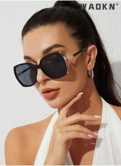 WAOKN Women's Square Sunglasses, UV400 Protection Sun Glasses with Rhinestone-Encrusted Frame, Oversize Fashion Anti-glare Sun Shades for Women with Glasses Case （Black）  - Image 3