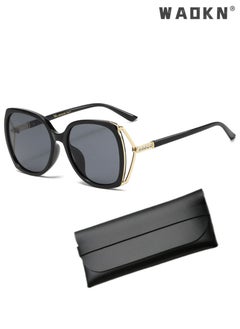 WAOKN Women's Square Sunglasses, UV400 Protection Sun Glasses with Rhinestone-Encrusted Frame, Oversize Fashion Anti-glare Sun Shades for Women with Glasses Case （Black）  - Image 1