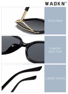 WAOKN Women's Square Sunglasses, UV400 Protection Sun Glasses with Rhinestone-Encrusted Frame, Oversize Fashion Anti-glare Sun Shades for Women with Glasses Case （Black）  - Image 2