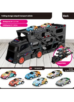 JoyousSto Transporter Car Playset, Catapult Track Truck with 6 Metal Racing Cars Foldable 4 Tier Storage Car Car Rack ，Expanded 45 cm Race Track for Kids Gifts for Ages 3 and Up, Birthday Gift (Black)  - Image 2