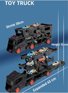 JoyousSto Transporter Car Playset, Catapult Track Truck with 6 Metal Racing Cars Foldable 4 Tier Storage Car Car Rack ，Expanded 45 cm Race Track for Kids Gifts for Ages 3 and Up, Birthday Gift (Black)  - Image 5