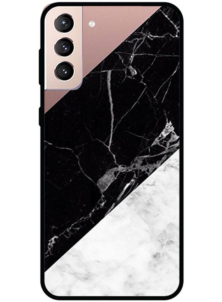 Protective Case Cover For Samsung Galaxy S22 Hite & Black Marble Top Is Plain