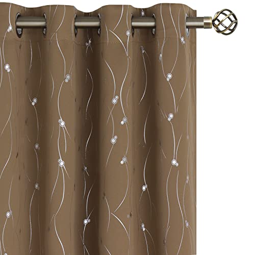 BGment Blackout Curtains 84 Inch Length 2 Panels Set Grommet Thermal Insulated Room Darkening Window Curtains with Wave Line and Dots Printed for Bedroom 52 x 84 Inch Taupe