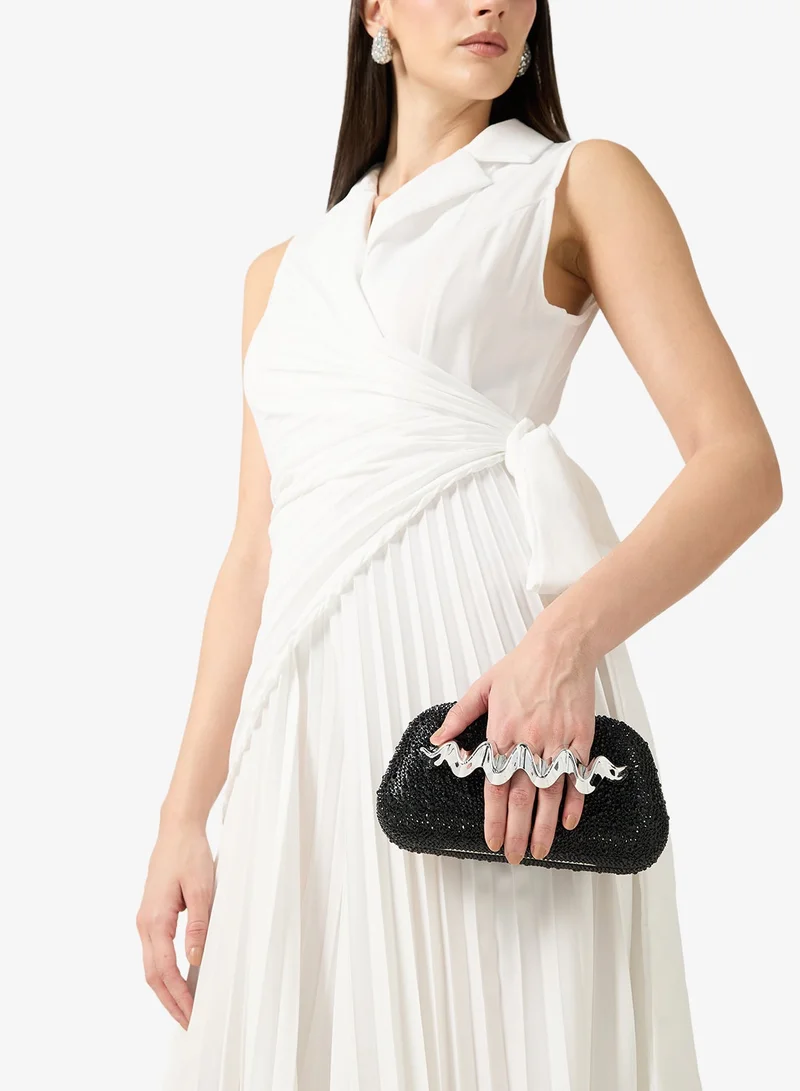 Shimmer Metallic Clutch With Silver Accent Statement