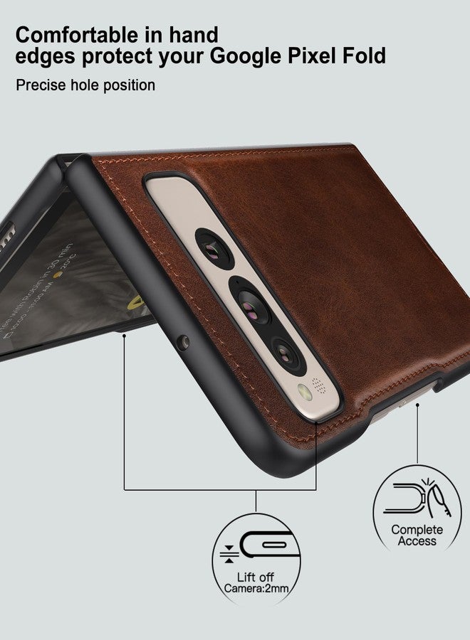 Foluu for Google Pixel Fold Case, Leather Case, PU Leather + Hard PC Shell Ultra Thin Slim Durable Protective Phone Case Cover for Google Pixel Fold 2023 (Brown) - Image 2
