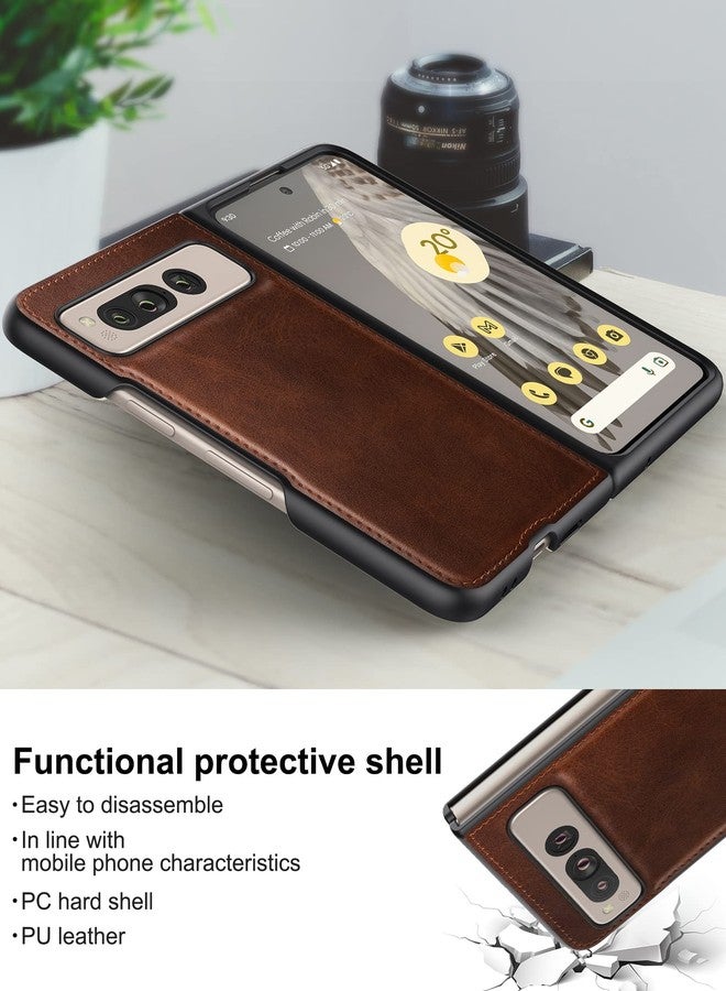 Foluu for Google Pixel Fold Case, Leather Case, PU Leather + Hard PC Shell Ultra Thin Slim Durable Protective Phone Case Cover for Google Pixel Fold 2023 (Brown) - Image 3