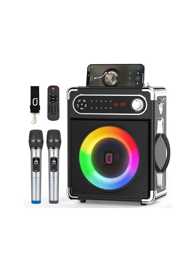 JYX - Karaoke Machine With Two Wireless Microphones Portable Bluetooth Speaker With Bass Treble Adjustment Remote Control And Led Lights Supports Tf Card Usb Aux In Fm Rec For Party - Image 1