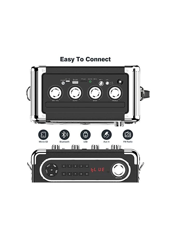JYX - Karaoke Machine With Two Wireless Microphones Portable Bluetooth Speaker With Bass Treble Adjustment Remote Control And Led Lights Supports Tf Card Usb Aux In Fm Rec For Party - Image 1