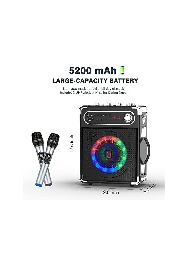 JYX - Karaoke Machine With Two Wireless Microphones Portable Bluetooth Speaker With Bass Treble Adjustment Remote Control And Led Lights Supports Tf Card Usb Aux In Fm Rec For Party - Image 1