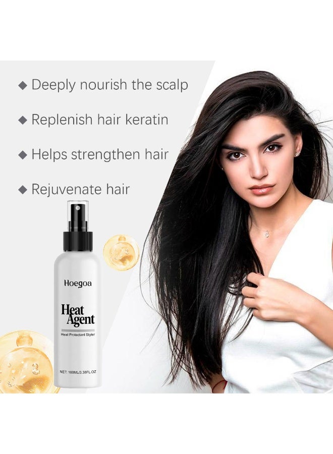 HOEGOA Heat Protection Spray For Hair Conditioner, Hair Thermal Agent With Radix Polygoni Multiflori Extract, Hydrolyzed Keratin, Enhances Shiny Smooth, Repair Damage and Controls Frizz, 100ml - Image 2