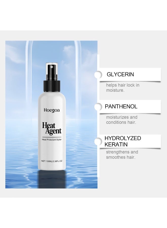 HOEGOA Heat Protection Spray For Hair Conditioner, Hair Thermal Agent With Radix Polygoni Multiflori Extract, Hydrolyzed Keratin, Enhances Shiny Smooth, Repair Damage and Controls Frizz, 100ml - Image 5