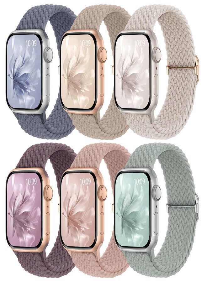 Knossen 6 Pack Braided Stretchy Bands Compatible with Apple Watch Band 38mm 40mm 41mm 42mm 44mm 45mm 46mm 49mm Women Men, Adjustable Nylon Solo Loop Elastic Straps for iWatch Series 11 10 9 8 7 6 5 4 SE Ultra - Image 1