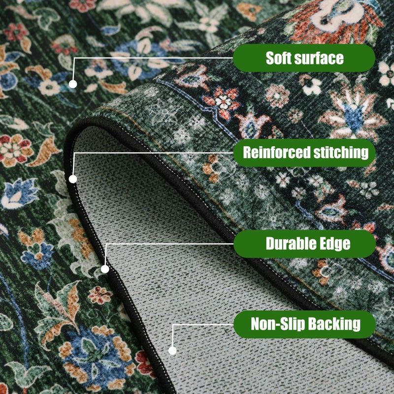 Deerly 8x10 Vintage Rugs for Living Room, Washable Non Slip Large Area Rug for Bedroom Dining Room Office, Floor Decoration Big Carpet Low-Pile Kid & Pet Friendly Forest Green - Image 5