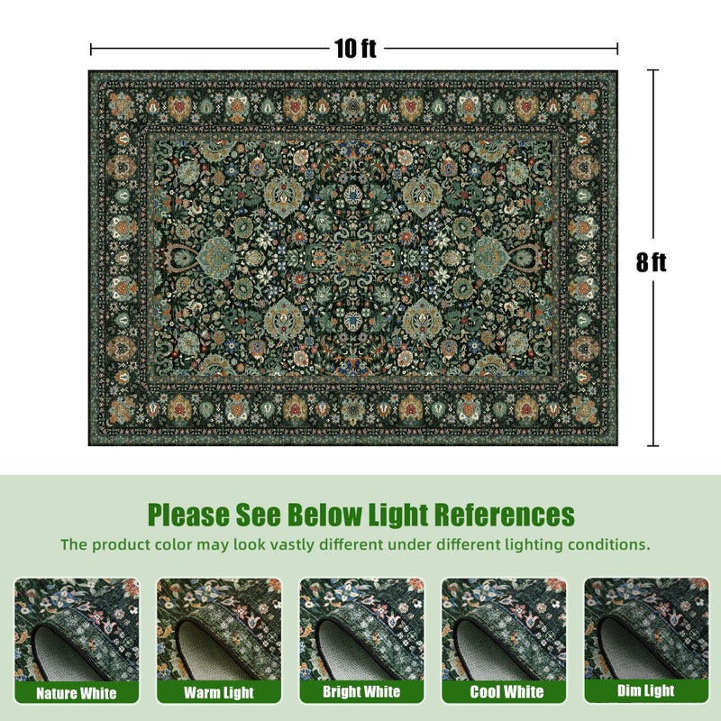 Deerly 8x10 Vintage Rugs for Living Room, Washable Non Slip Large Area Rug for Bedroom Dining Room Office, Floor Decoration Big Carpet Low-Pile Kid & Pet Friendly Forest Green - Image 3