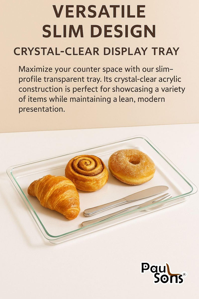 PAUL SONS Hospitality Transparent Acrylic Rectangular Serving Tray Size:13"x9.5" (Pack of 2Pc) - Image 3