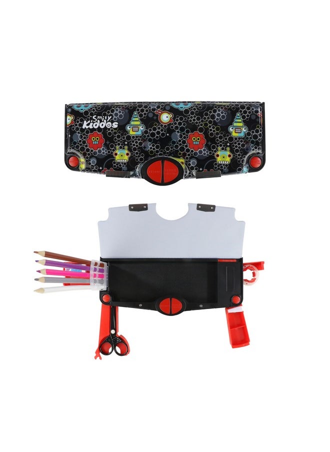 SMILY KIDDOS Smily Kiddos Multi Functional Pop Out Pencil Box for Kids Stationery for Children | 24.5 x 4 x 10cm | - Robot Theme - Black  - Image 1