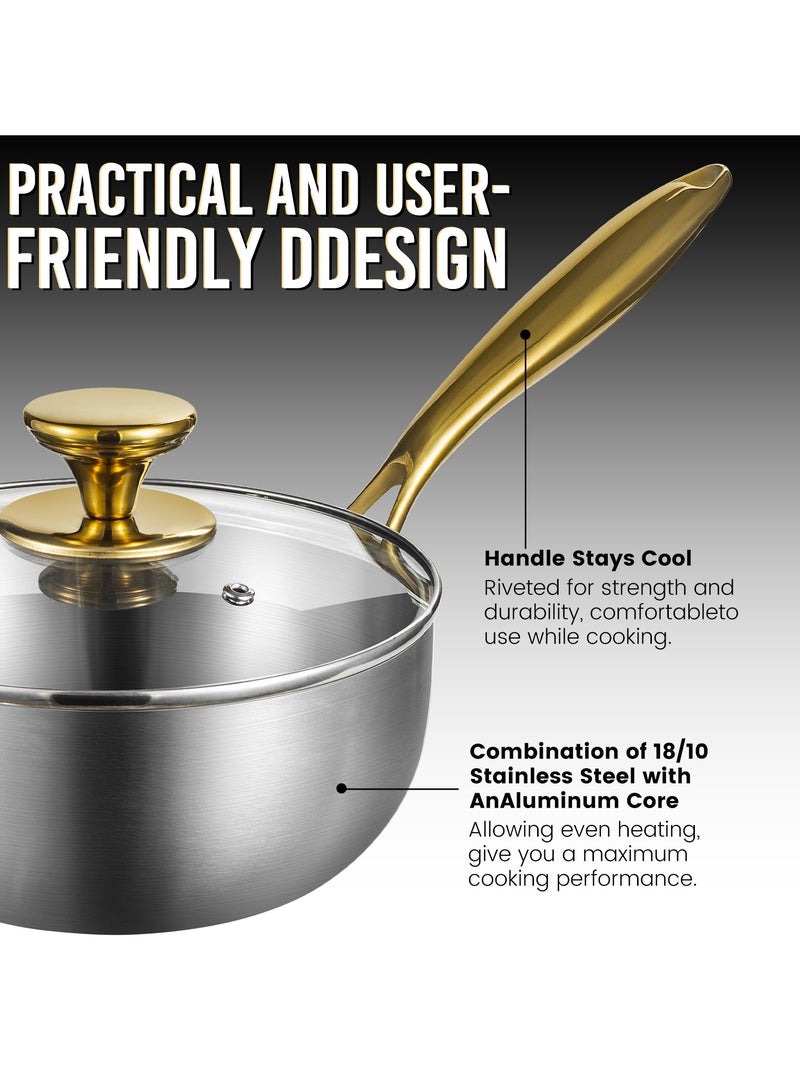 Stainless Steel Triply Professional Grade 3.5 Quart Sauce Pan with Lid  - Image 5