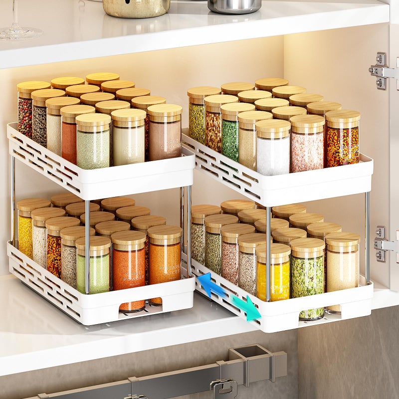 Pull Out Spice Rack Organizer for Cabinet 2 Pack Widen Slide Out Spice Racks Organizer Spice Cabinet Organizers Cabinet Size Need12 Highx11 Deepx675 WideHold 15 Spice Jar Each Tier2Tier
