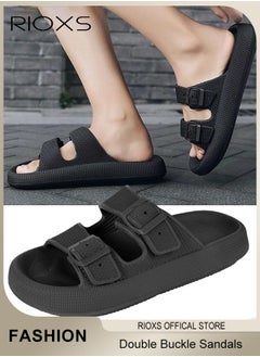 RIOXS Sandals For Women And Men, Pillow Slides Slippers, Double Buckle Adjustable Sandals, EVA Flat Sandals, Comfy Thick Sole Sandals For Indoor Outdoor Use, Women's And Men's Lightweight Sandals, House Sandals Slippers, Bathroom Showers Slippers  - Image 1