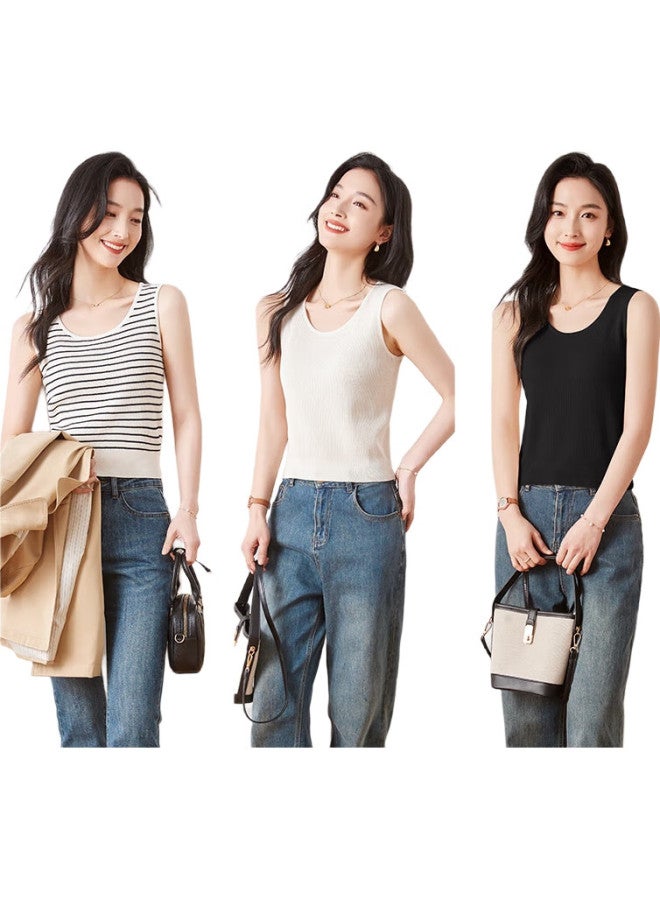 First Application Chushen Spring And Summer Knitted Vest For Women, Simple And Versatile, Large U-Neck, Fashionable Inner And Outer Wear Top S141B4262 - Image 1