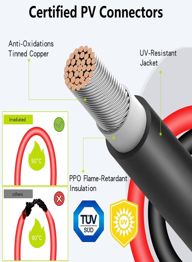 كابل تمديد الطاقة الشمسية JXMXRPV بطول 20 قدمًا وقطر 10AWG، سلك شمسي مع موصلات شمسية بدون أدوات، كابل تمديد مقاوم للماء للوحة الشمسية بمساحة 6 مم²، كابل كهروضوئي بقطر 10 لألواح الطاقة الشمسية المنزلية والقوارب والمركبات الترفيهية (20 قدمًا) - Image 2