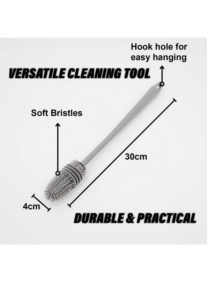 Kuber Industries Bottle Cleaning Brush|Silicone Water Bottle Cleaner|Brush with Long Handle|Reusable Cleaning Brush|Bottle Brush Cleaner Set (Gray) - Image 3