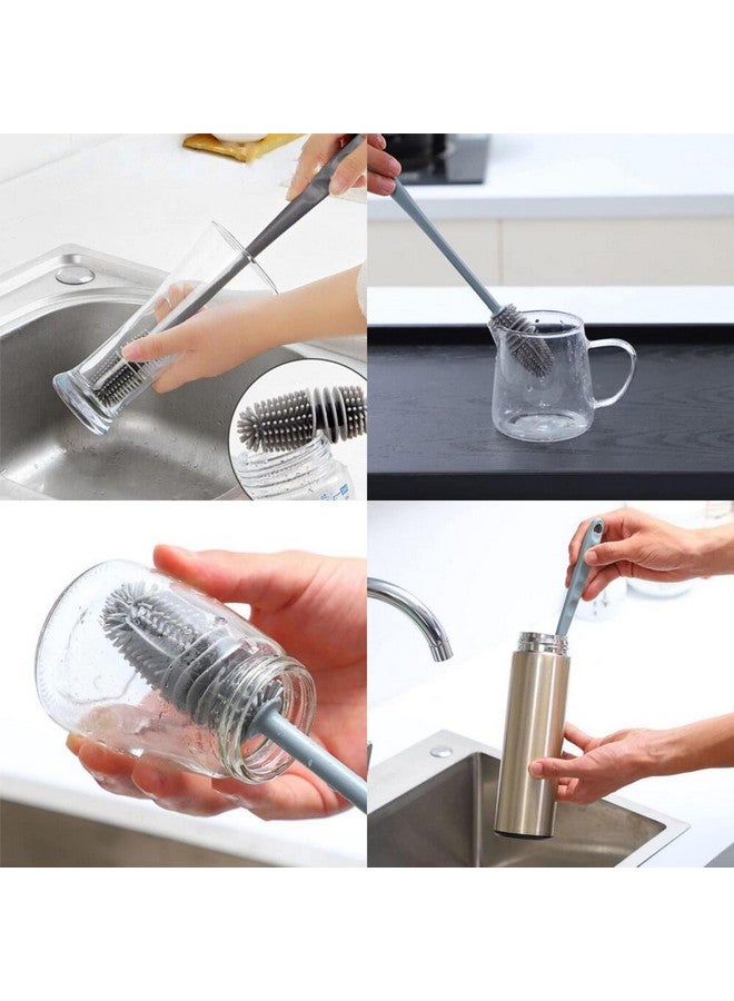 Kuber Industries Bottle Cleaning Brush|Silicone Water Bottle Cleaner|Brush with Long Handle|Reusable Cleaning Brush|Bottle Brush Cleaner Set (Gray) - Image 5