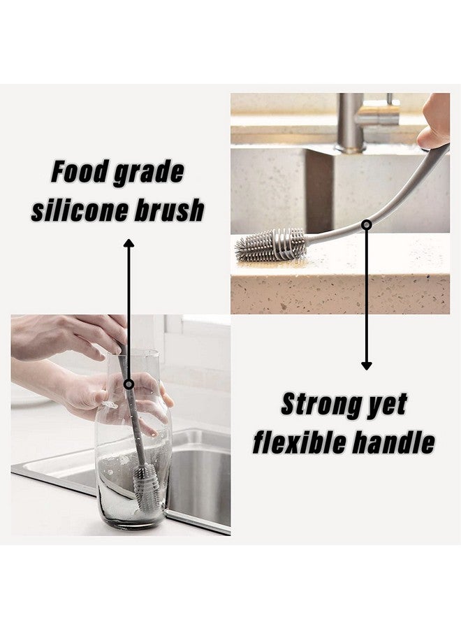 Kuber Industries Bottle Cleaning Brush|Silicone Water Bottle Cleaner|Brush with Long Handle|Reusable Cleaning Brush|Bottle Brush Cleaner Set (Gray) - Image 4