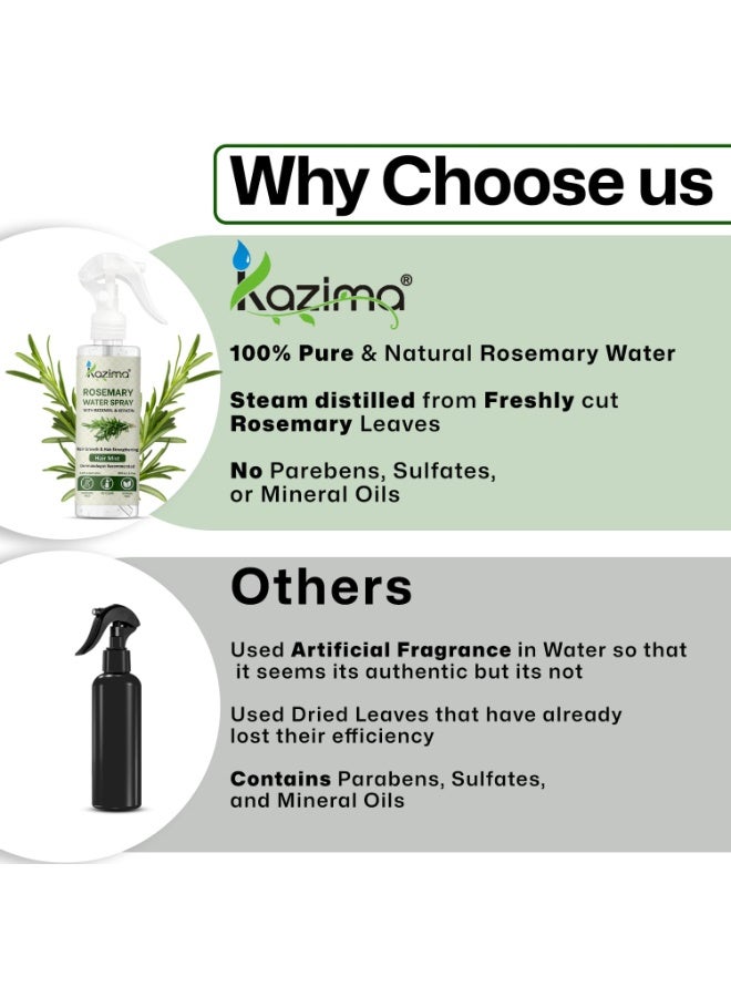 KAZIMA Rosemary Water for Hair Growth & Healthy Scalp | 100% Pure Steam Distilled Spray | Hydrosol/Toner for Reducing Hair Fall | 200 ml - Image 2