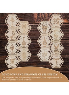 CZYY D&D Class Coasters Set of 14 with Holder Hexagon Gaming Mug Mats Wooden Laser Engraved DND Classes Icons Gift for Dungeons and Dragons Fans, Game Master  - Image 2