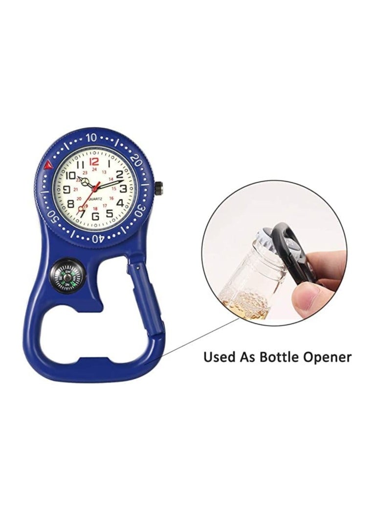 SYOSI Carabiner Clip Watch, Waterproof Backpack Belt Pocket Watch with Compass Luminous Dial, Dual Time Zone, With Bottle Opener Function, for Hiking or Climbing, Doctors Nurses Chefs Mini Pocket Watch - Image 4