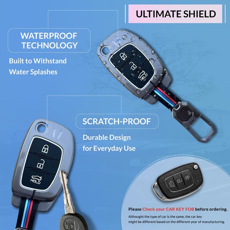 Neodrift 'Keyshield' Metal Car Key Cover For Hyundai Aura (Shape 3, 03 Buttons, Durable, Stylish, And 360° Protection, Multicolor) - Image 3