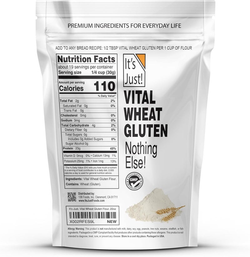 It's Just! Vital Wheat Gluten - High Protein Flour for Vegan Seitan and Low Carb Bread, 20oz - Image 2