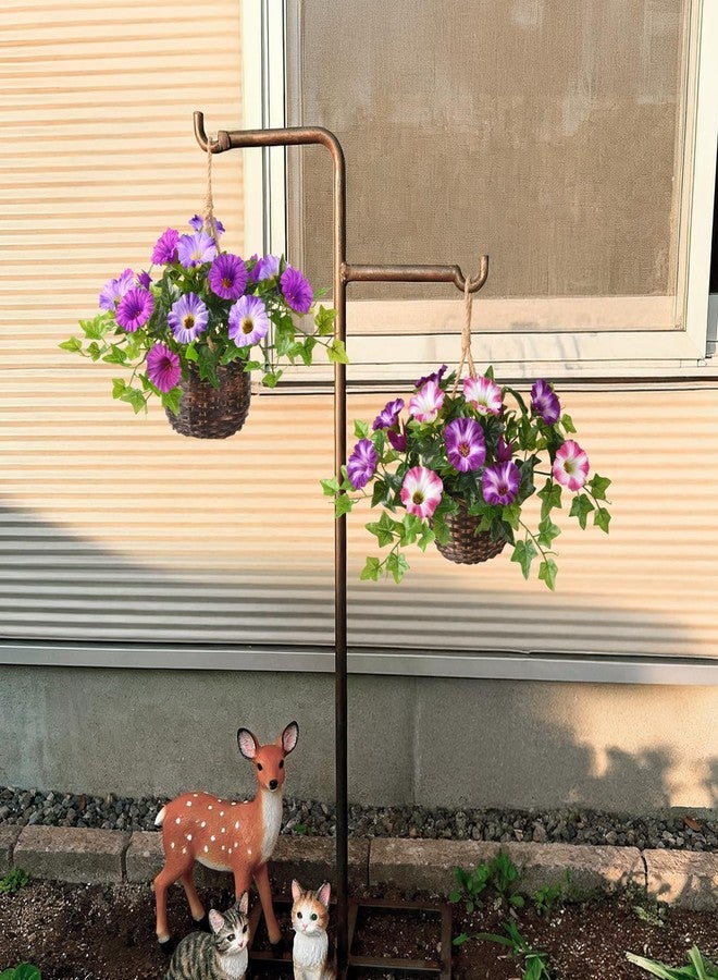 ZFProcess 2 Set Artificial Outdoor Flowers with Hanging Basket, 2 Hanging Planters Faux Silk Morning Glory Flowers for Spring Summer Front Porch Garden Patio Home Decor(Violet) - Image 4