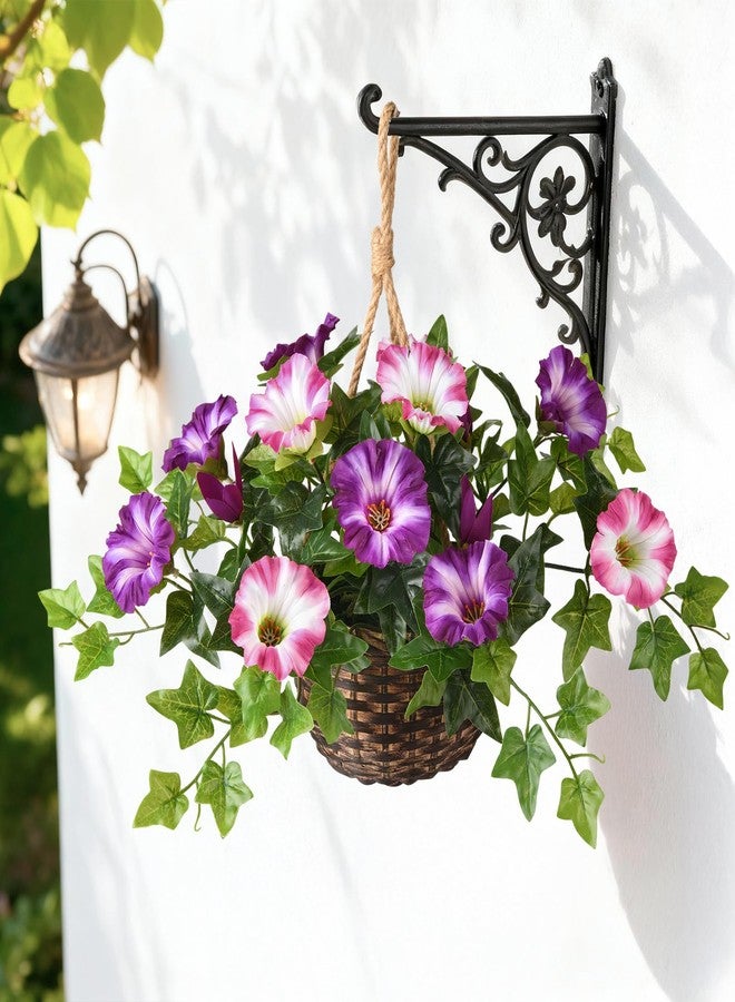 ZFProcess 2 Set Artificial Outdoor Flowers with Hanging Basket, 2 Hanging Planters Faux Silk Morning Glory Flowers for Spring Summer Front Porch Garden Patio Home Decor(Violet) - Image 3