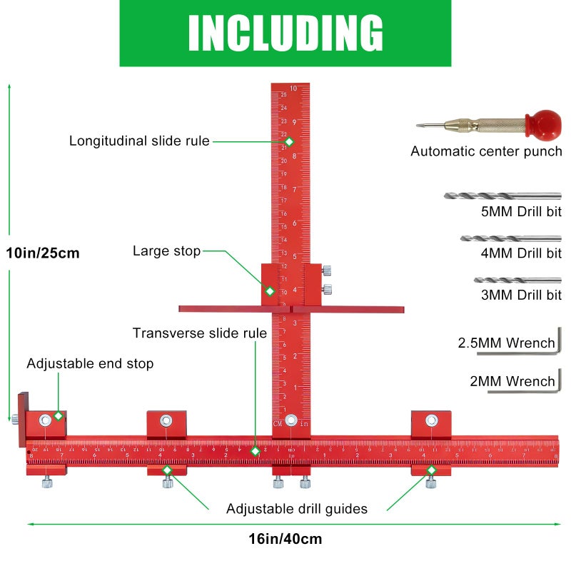 CenfeiTooL Upgraded Thickened Cabinet Hardware Handle Jig: 50% Thicker Heavy-Duty Aluminum Template w/Dual-Screw Lock, Cabinet Drawer Hole Jig, Drill Guide Template Tool for Drawer Handle Pull Knob Installation - Image 2