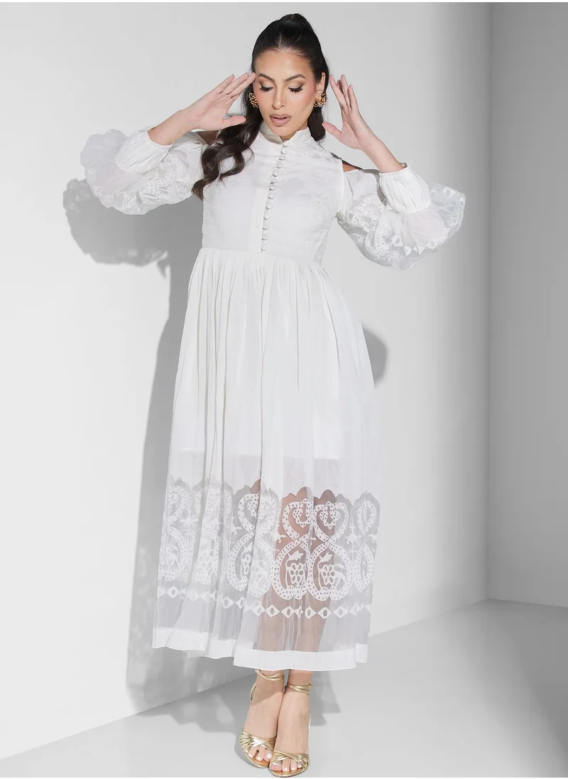 Threadz by Ajooni Burnout Cold Shoulder Dress