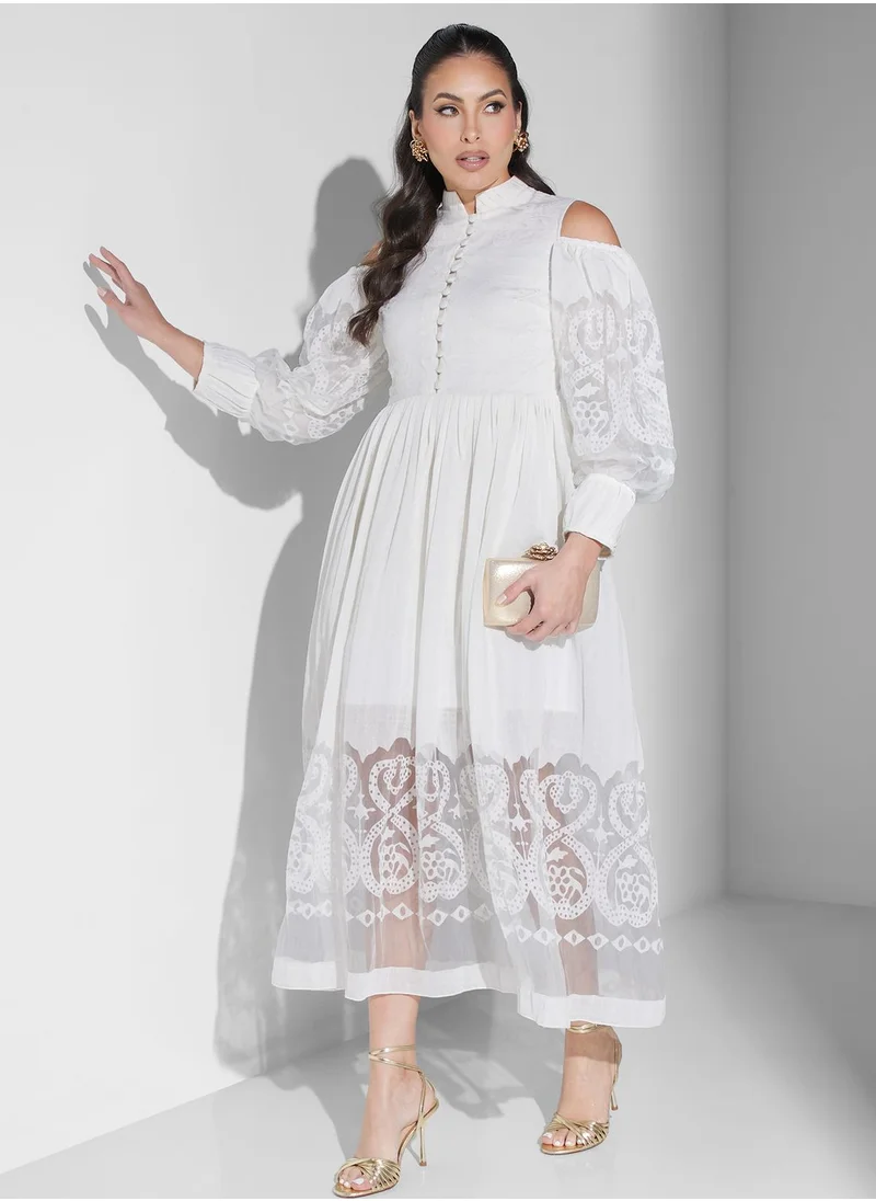 Threadz by Ajooni Burnout Cold Shoulder Dress