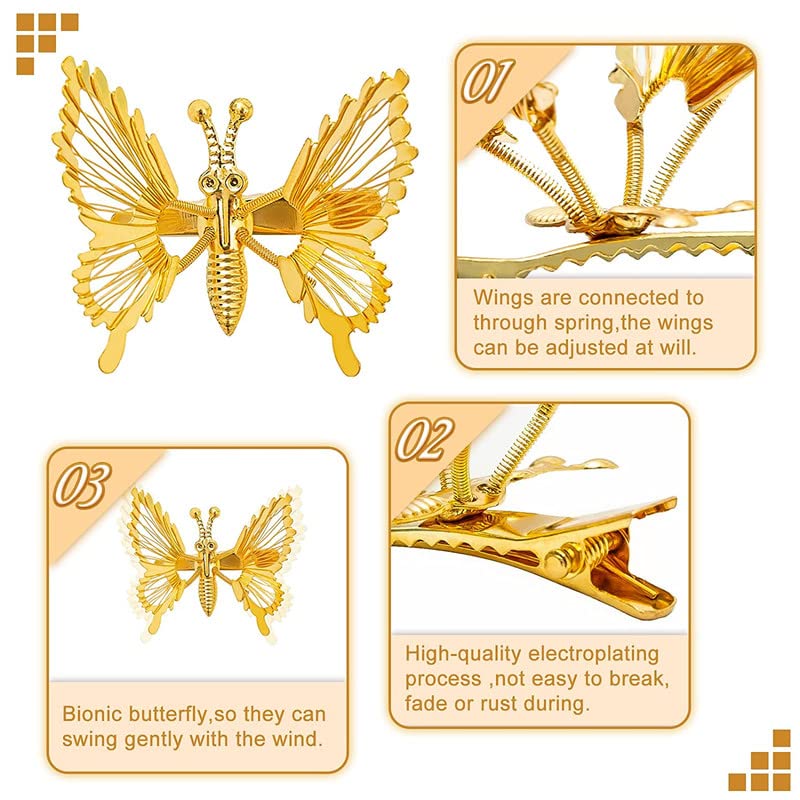 FAMEZA 3 Pcs 3D Moving Butterfly Hair Clips for Women Metal Hollow Hair Pins Cute Hair Barrettes Hair Clamps Claw Clips Butterfly Hair Styling Accessories for Girls(Gold) - Image 4