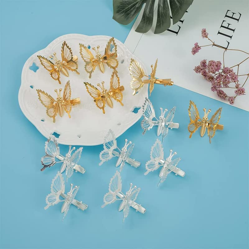 FAMEZA 3 Pcs 3D Moving Butterfly Hair Clips for Women Metal Hollow Hair Pins Cute Hair Barrettes Hair Clamps Claw Clips Butterfly Hair Styling Accessories for Girls(Gold) - Image 3