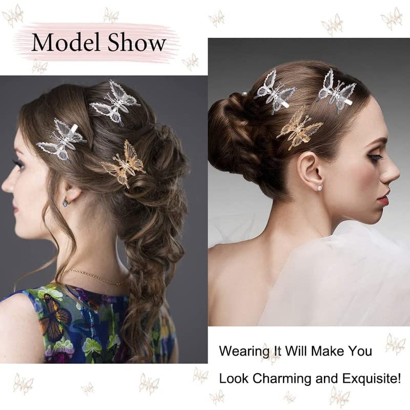 FAMEZA 3 Pcs 3D Moving Butterfly Hair Clips for Women Metal Hollow Hair Pins Cute Hair Barrettes Hair Clamps Claw Clips Butterfly Hair Styling Accessories for Girls(Gold) - Image 2